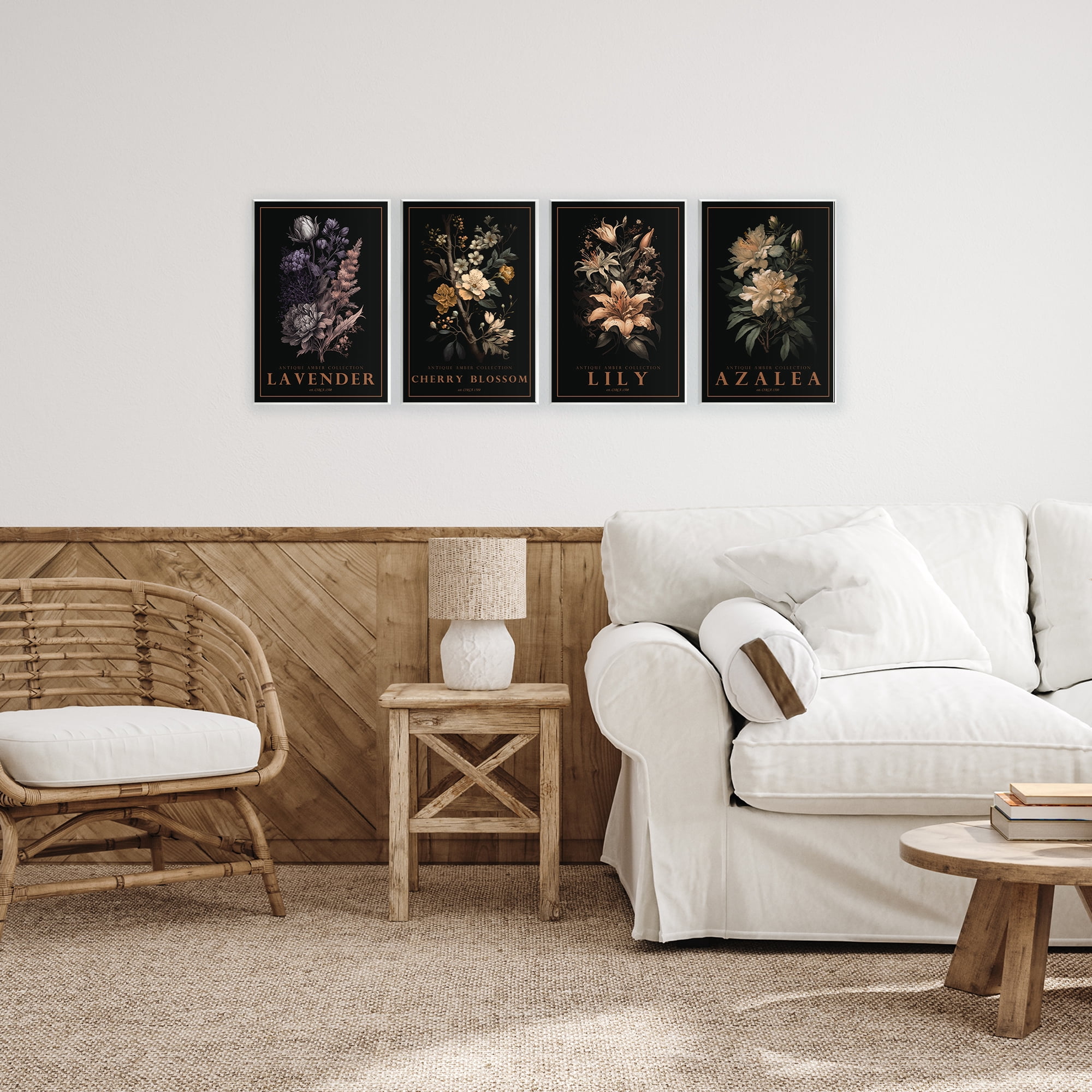 Stupell Industries Antique Varied Botanical Blooms 4 Piece Wall Plaque Art Set, design by Chris Giampietro