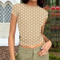 thumbnail image 2 of Women’s polka Dot tees Slim Groove Strip Short Sleeve Tops Summer Round Neck Pullover T-Shirt, 2 of 6