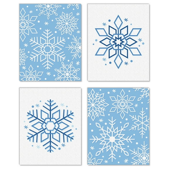 Big Dot of Happiness Blue Snowflakes - Unframed Winter Holiday Linen Paper Wall Art - Set of 4 - Artisms - 8 x 10 inches