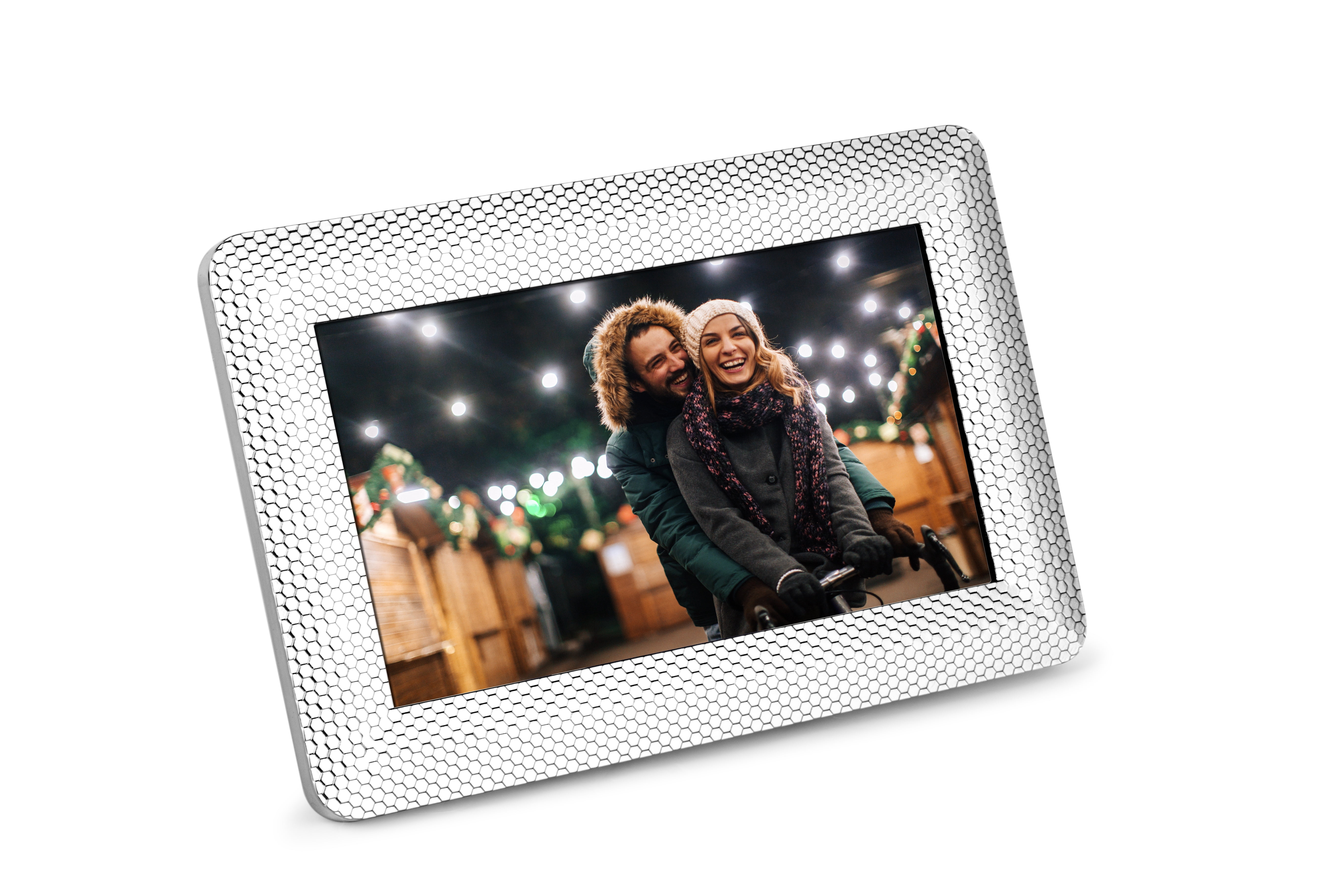 Polaroid PDF-750ST Digital Photo Frame Decorative Textured Silver Metal 7 Inch 