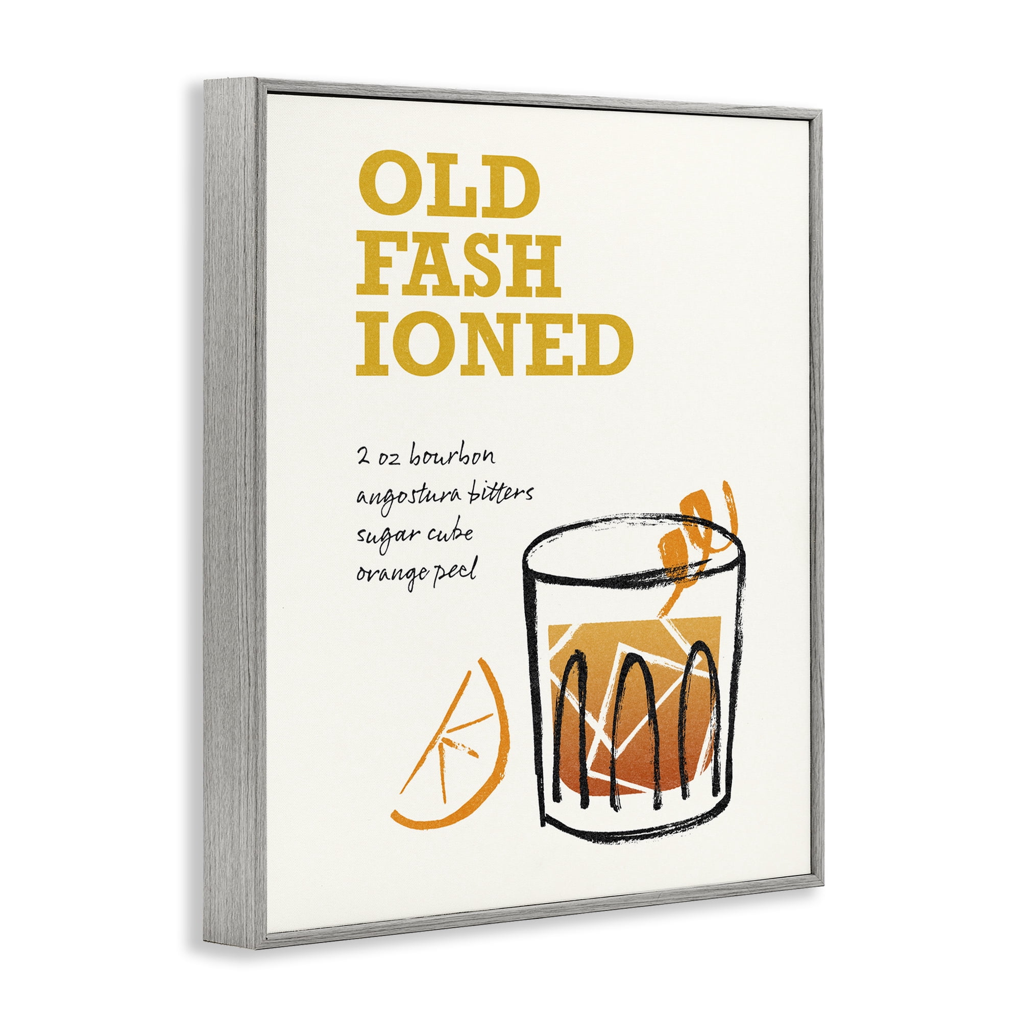 Stupell Industries Old Fashioned Recipe Food & Beverage Painting Gray Framed Art Print Wall Art, 24 x 30
