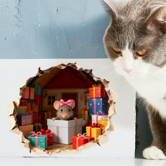 HHGBAD Christmas Mouse Wall Stickers, Cute PVC Decoration, Festive Home Decor, Easy to Install, Ideal for Holiday Decoration, Adds Cheerful Atmosphere to Living Space