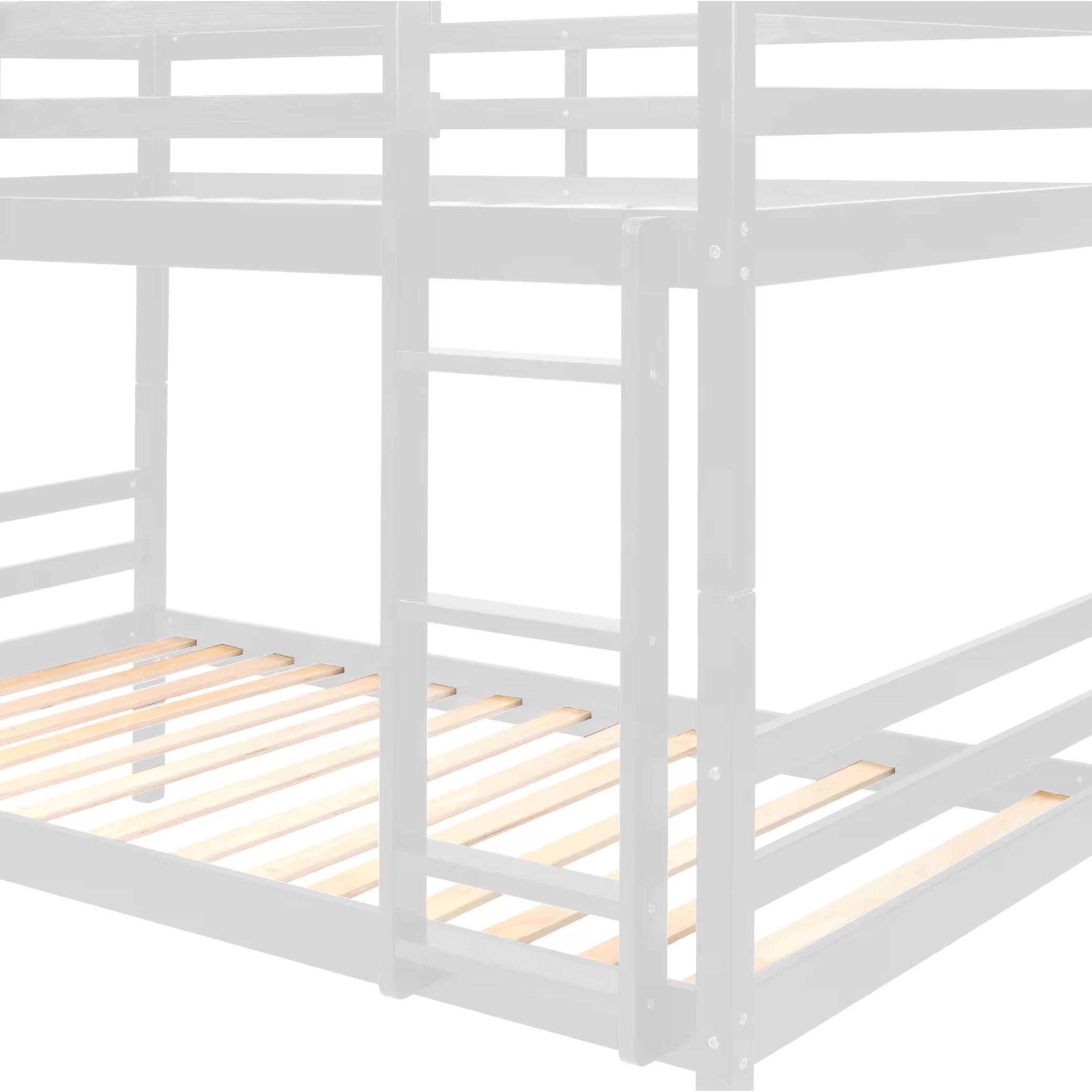 MAYEERTY Twin over Twin Wooden Bunk Bed with Ladder and High Guardrail, Space-Saving Bed Frame for Kids Teens Dorm Rooms, No Box Spring Needed