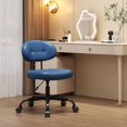 thumbnail image 2 of Misolant Vanity Chair with Back, Small Armless Cute Office Chair with Wheels and Lumbar Support, Comfy PU Leather Desk Computer Chairs with Adjustable Height, 360° Swivel for Home Bedroom, Navy Blue, 2 of 16