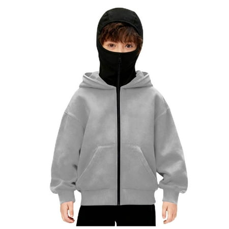 Balaclava Hoodie for Boys Girls Kids Windproof Ski Mask Hoodies Oversized Sweatshirt Jacket with Pockets Winter Clothes