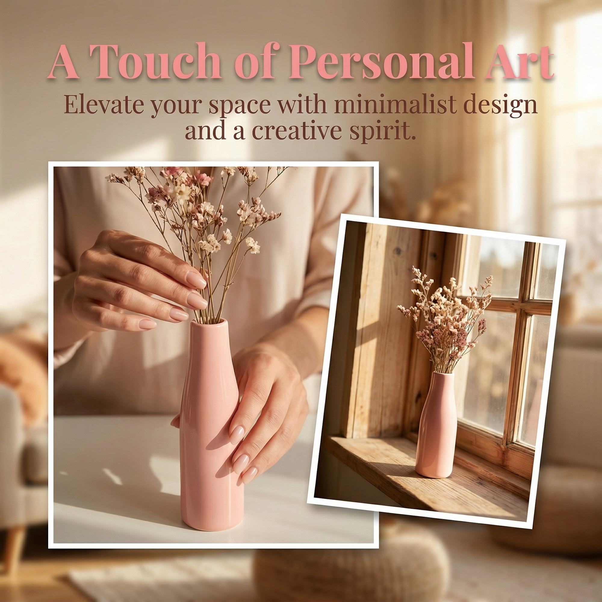Unique Bargains Ceramic Bud Flowers Slim Decorative Vase Pink 1.7"L x 1.7"W x 5.9"H
