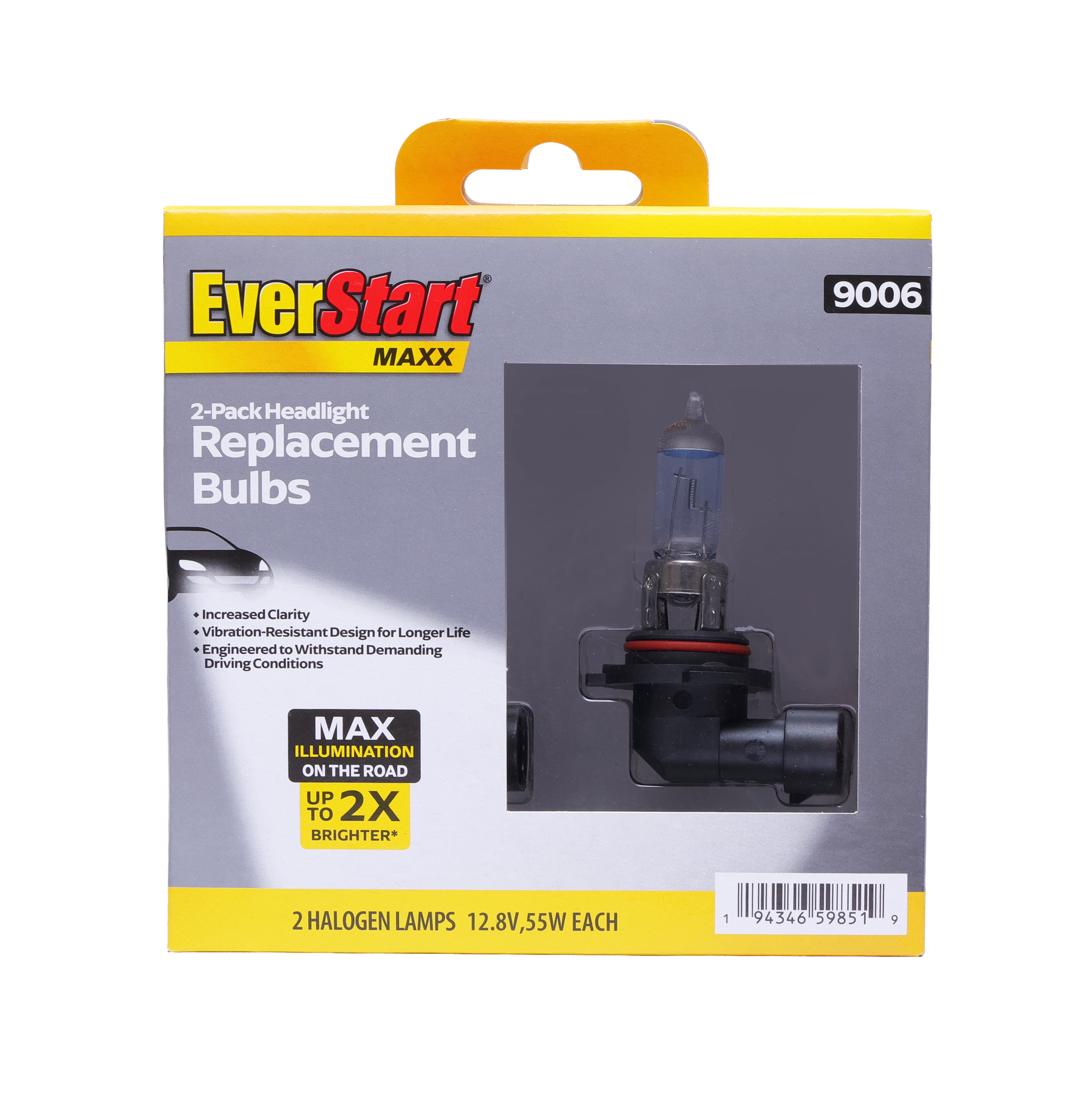 EverStart Maxx 9006 Halogen Headlight Bulb, 2 Pack, Compatible with Multiple Cars