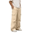 thumbnail image 4 of Men's Cargo Pants Wide Leg Loose Fit Casual Pants Elastic Waist Drawstring Sweatpants with Pockets Khaki XXXL, 4 of 5