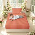 thumbnail image 3 of Manfei Modern Checkered Fitted Sheet Full,Geometric Check Bed Set,Orange,3pcs,1 Fitted Sheet and 2 Pillowcases, 3 of 6