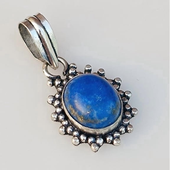 Oval Natural Lapis Lazuli Gemstone Pendant 925 Sterling Silver Pilished Handmade Jewelry Small Pendant 1.4" Inch