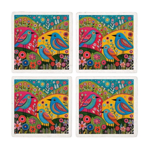 CafePress - Three Little Birds On The Hill - Tile Coaster, Drink Coaster Set of 4