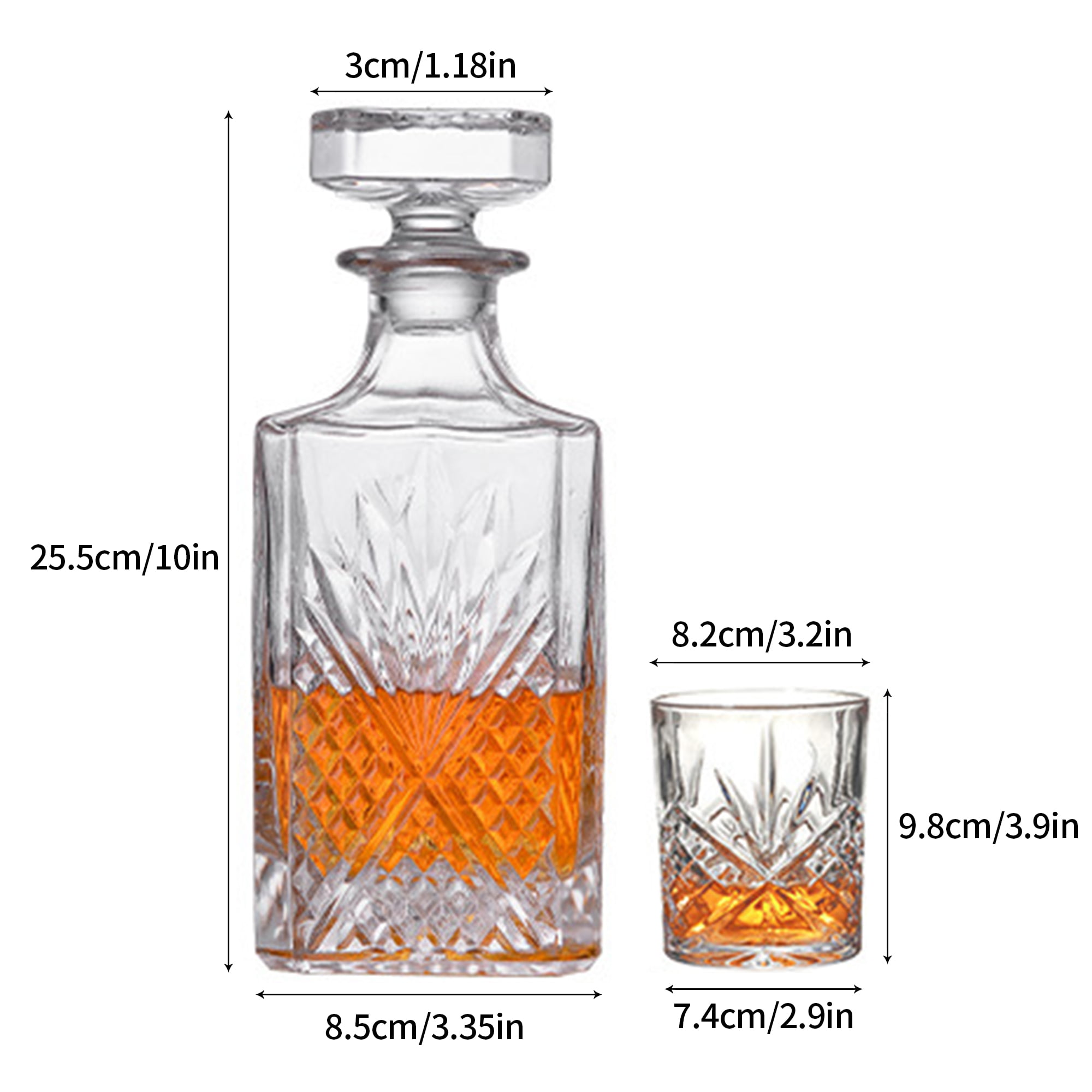 Whiskey Flask Carafe Decanter with 2 Glasses, Whiskey Glasses,  Whiskey Carafe for Wine, Liquor, Scotch, Bourbon, Brandy - 750ML: Old  Fashioned Glasses