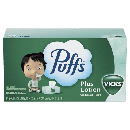 Puffs Plus Lotion with the Scent of Vick's Facial Tissue, 1 Family Size Box, 88 Tissues per Box,