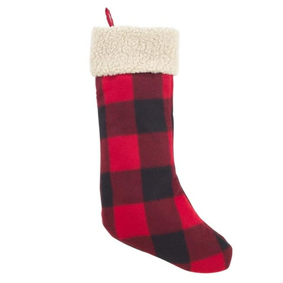 SARO 10 x 18 in. Classic Red & Black Buffalo Plaid Stocking with Sherpa Cuff Red