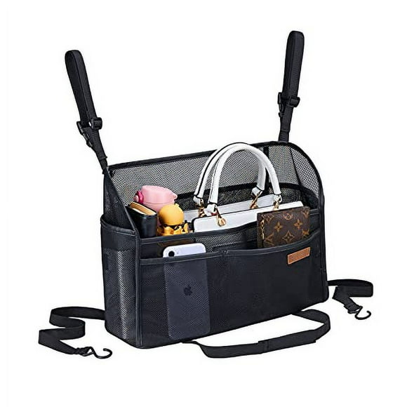WLLWOO Car Net Pocket Handbag Holder Between Seats Back Storage Organizer Purse Holder for Console Front Seat Storage Barrier