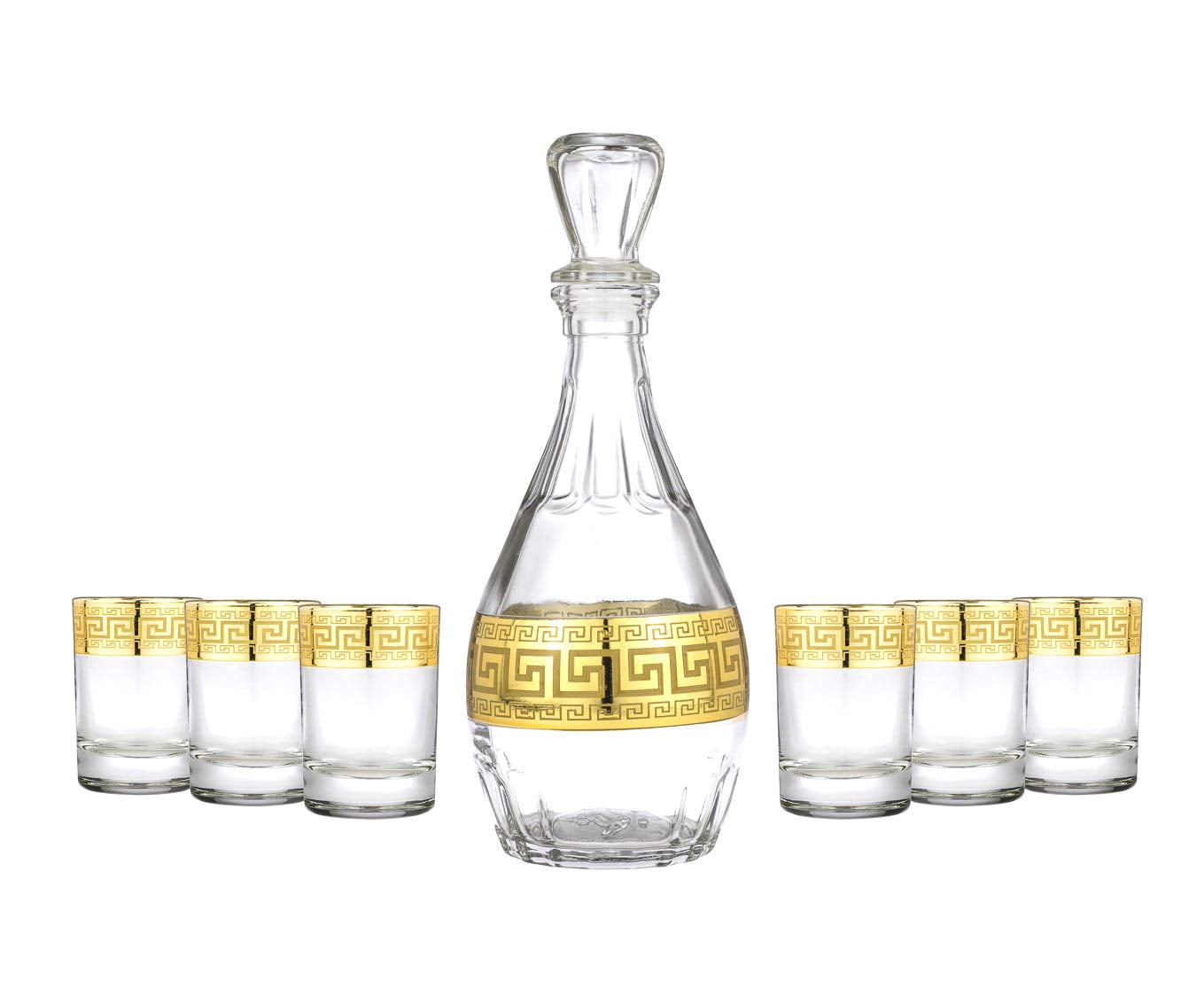 Set of 6 Shot Crystal Glass Vodka Liqueur Cognac Glass 2oz Gold Greek Design 