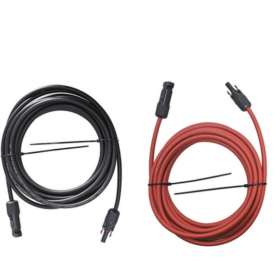 A Pair of 12AWG Solar Panel Extension Cable 25 Feet Red and Black Cable Wire Connector