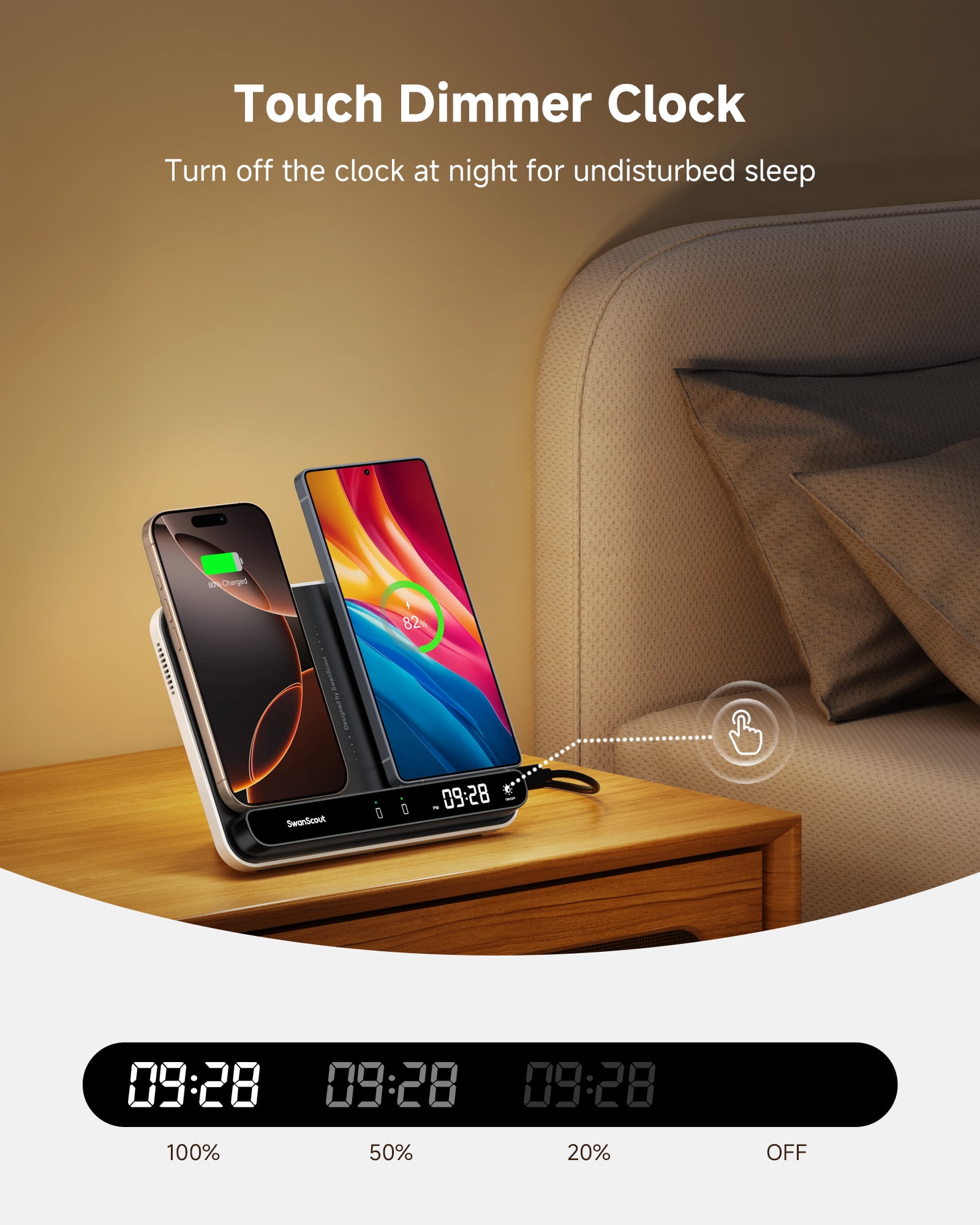 Dual Wireless Charger Stand for iPhone 17/Air/16/15/14 Series, for Samsung Galaxy S25/S24/S23/S22 Series, Android Phones, Foldable Wireless Charging for AirPods Pro 3/Galaxy Buds3 Pro, SwanScout 504