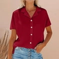 thumbnail image 2 of Womens Short Sleeve Shirts Spring Summer Tops V Neck Collared Button Down Ladies Shirt Tops Trendy 2025, 2 of 6