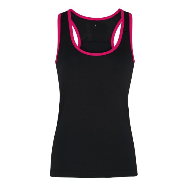 Tri Dri - Camiseta sin mangas deportiva con panel para mujer (Negro/rosa)