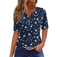 thumbnail image 4 of AUNVITO Women's V-neck Button Front Short Sleeve T-shirt Loose Fit with Random Print Casual and Trendy Style, 4 of 7
