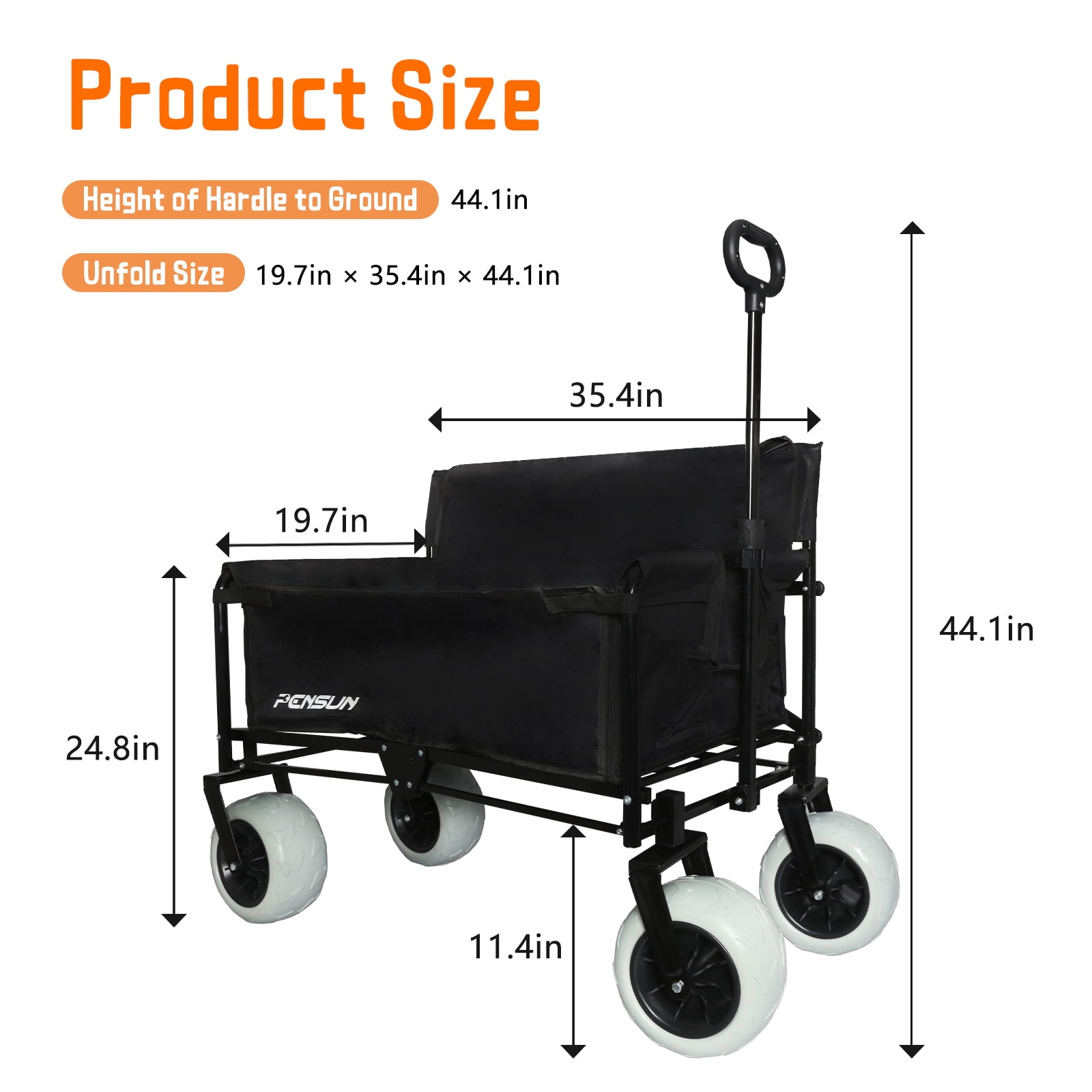 HOUGEET 2-in-1 Foldable Beach Wagon Chair, Heavy Duty Wagon Cart with 7'' All-Terrain Wheels, Convertible Wagons Carts Bench Seat for Adults, Camping & Outdoor Use (Black)