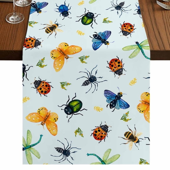 Table Runners 36 Inches Long Dress Scarves, Spring Butterfly Dragonfly Farmhouse Kitchen/Dining Table Runner, Short Coffee Tablerunners, Rustic Botanical Floral Teal Green 13x36 Inch