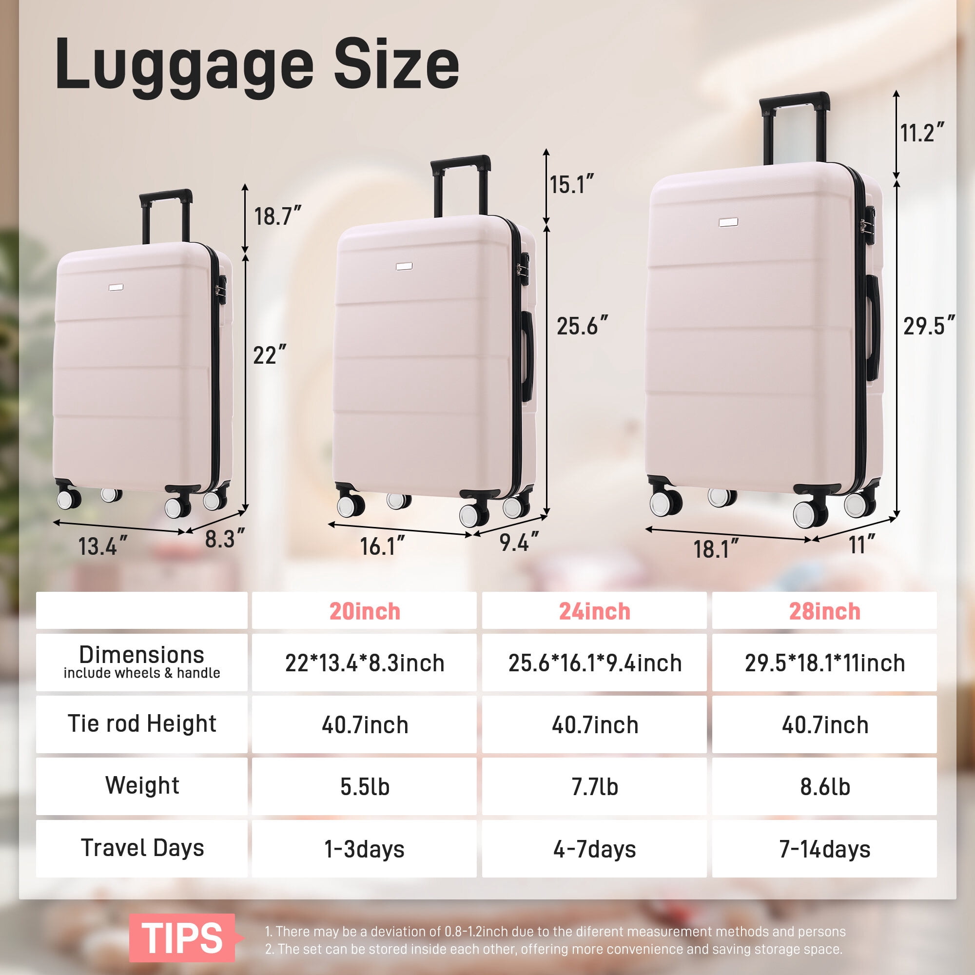 Hard Shell Luggage Hardshell Luggage Sets 3 Piece Double Spinner Wheels Suitcase with Handle Password Lock, Lightweight 20"+24"+28" Luggages,Carry On Hard Shell Luggage