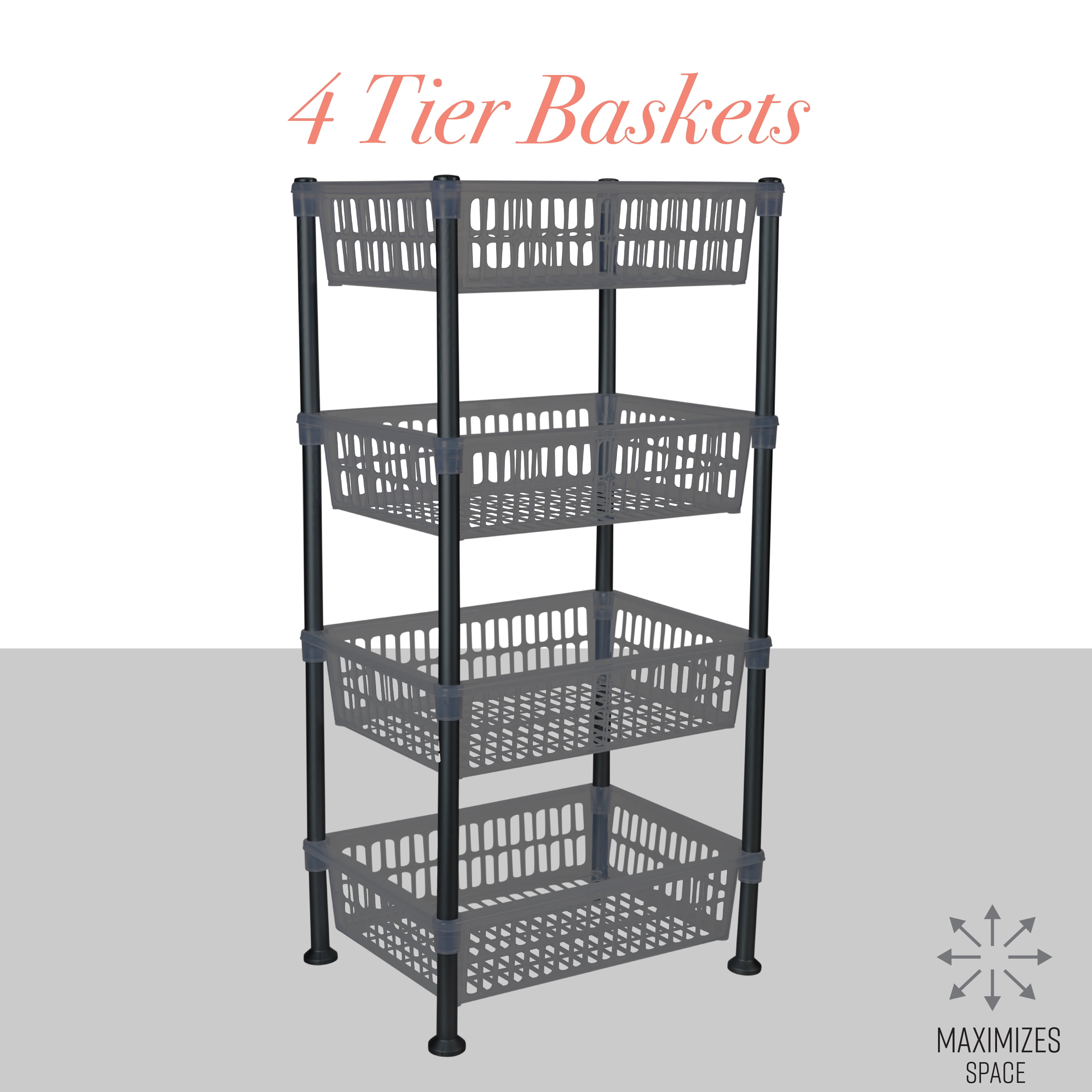 Kitchen Details Slim 4-Shelf Plastic Freestanding Shelves, Smoke Gray