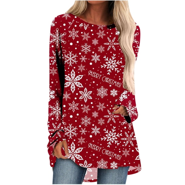 Mujeres Casual Manga Larga Cuello Redondo Tops Blusa Suelta Navidad Impreso Camisas Fridja bvmnju2351