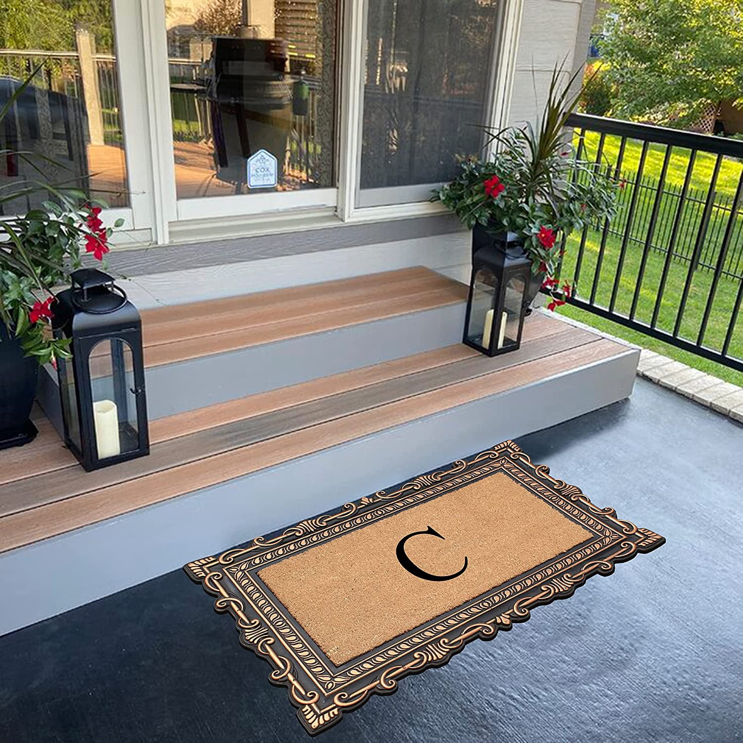 A1HC Natural Rubber & Coir 24x36 Monogrammed Doormat For Front Door, Anti-Shed Treated Durable Doormat for Outdoor Entrance, Heavy Duty, Low Profile, Easy to Clean, Long Lasting Front Porch Entry Rug