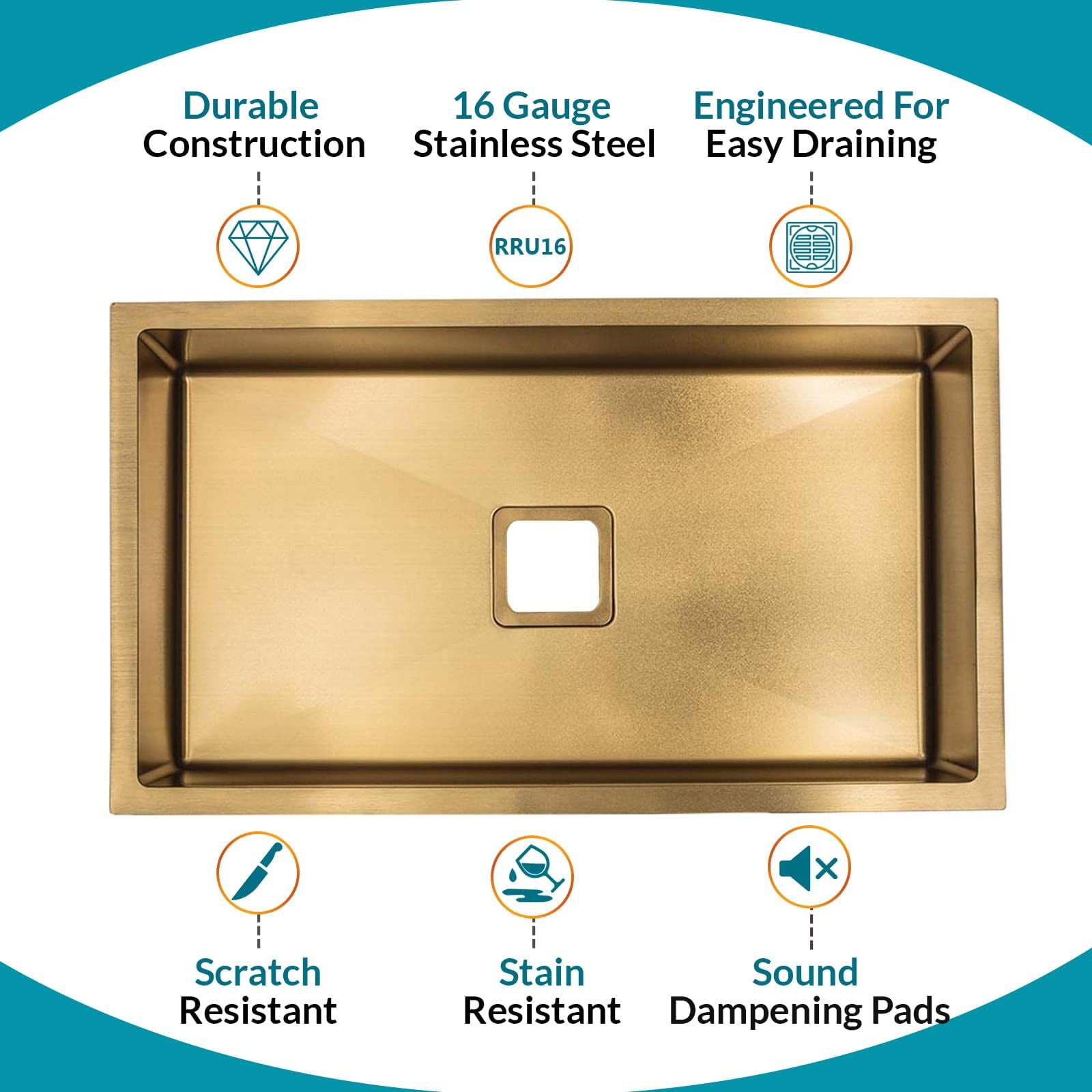 Strictly Sinks 32 Inch Undermount Single Bowl Kitchen Sink – Sink with Bottom Grid & Drain – Gold