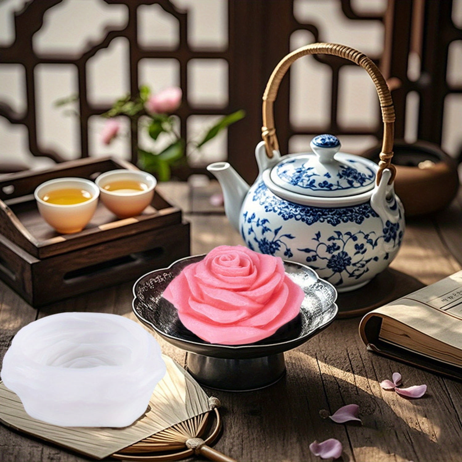 4Pcs Silicone Resin Molds, 3D Flower Silicone Cake Molds, Candle Casting Molds for Candle Making, Craft Molds for DIY Resin Candle Cake Making, Home & Wedding Decoration