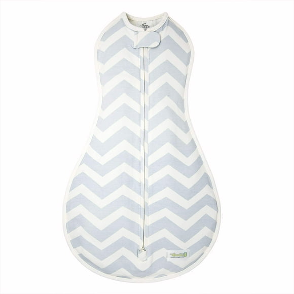 The Original Woombie Baby Swaddling Blanket I Soothing, Cotton Baby Swaddle I Wearable Baby Blanket, Dreamy Blue Chevron, 14-19 lbs