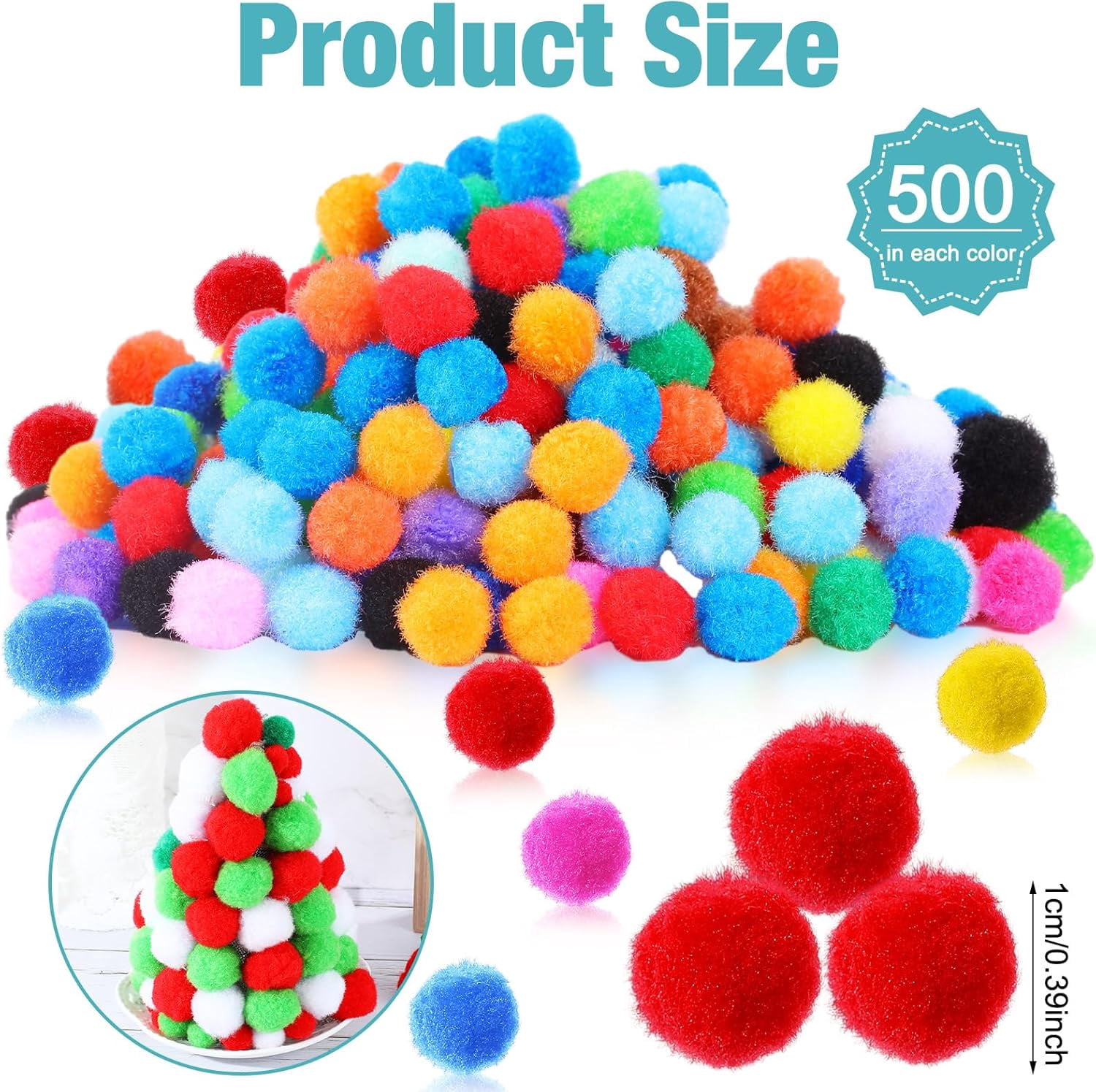 10000 Pcs Multicolor Pom Poms for Crafts 1 cm Fuzzy Craft Balls for Family Classroom DIY Creative Christmas Decorations
