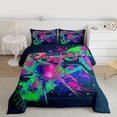 thumbnail image 2 of Gaming Full Size Comforter Sets - Gamer Comforter Full Size Bedding Set, Gothic Spiderwebs Halloween Decorations Blue Green Purple Gamer Room Decor, 2 of 7