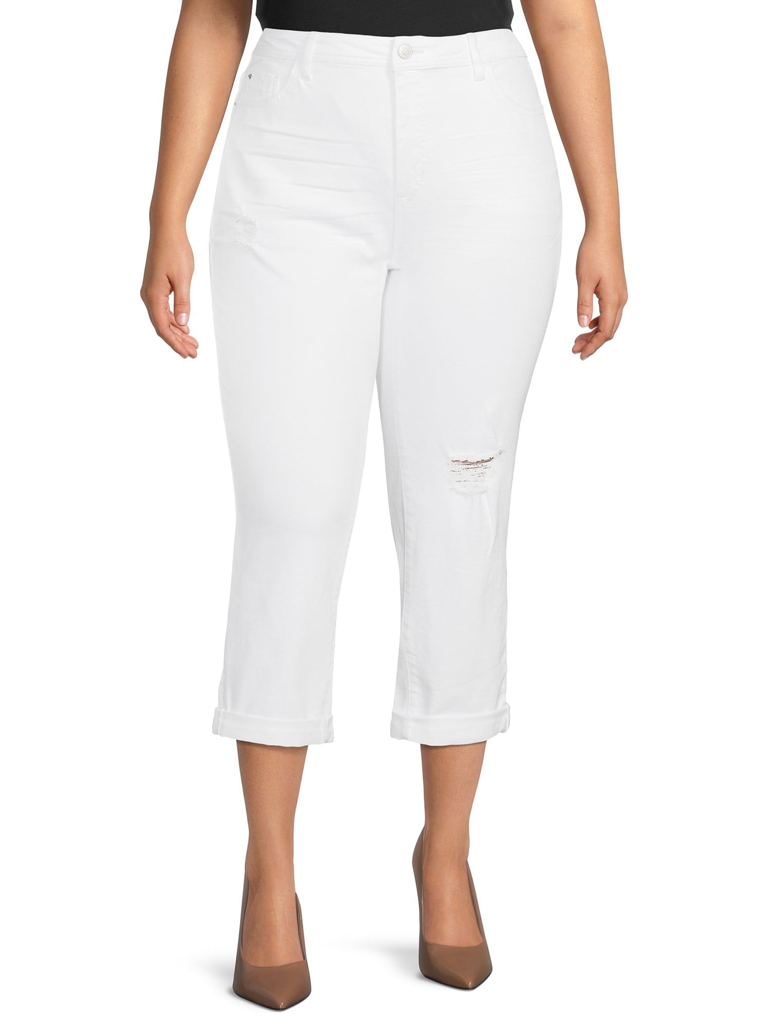 Distressed Slim Boyfriend Jean Capri 
