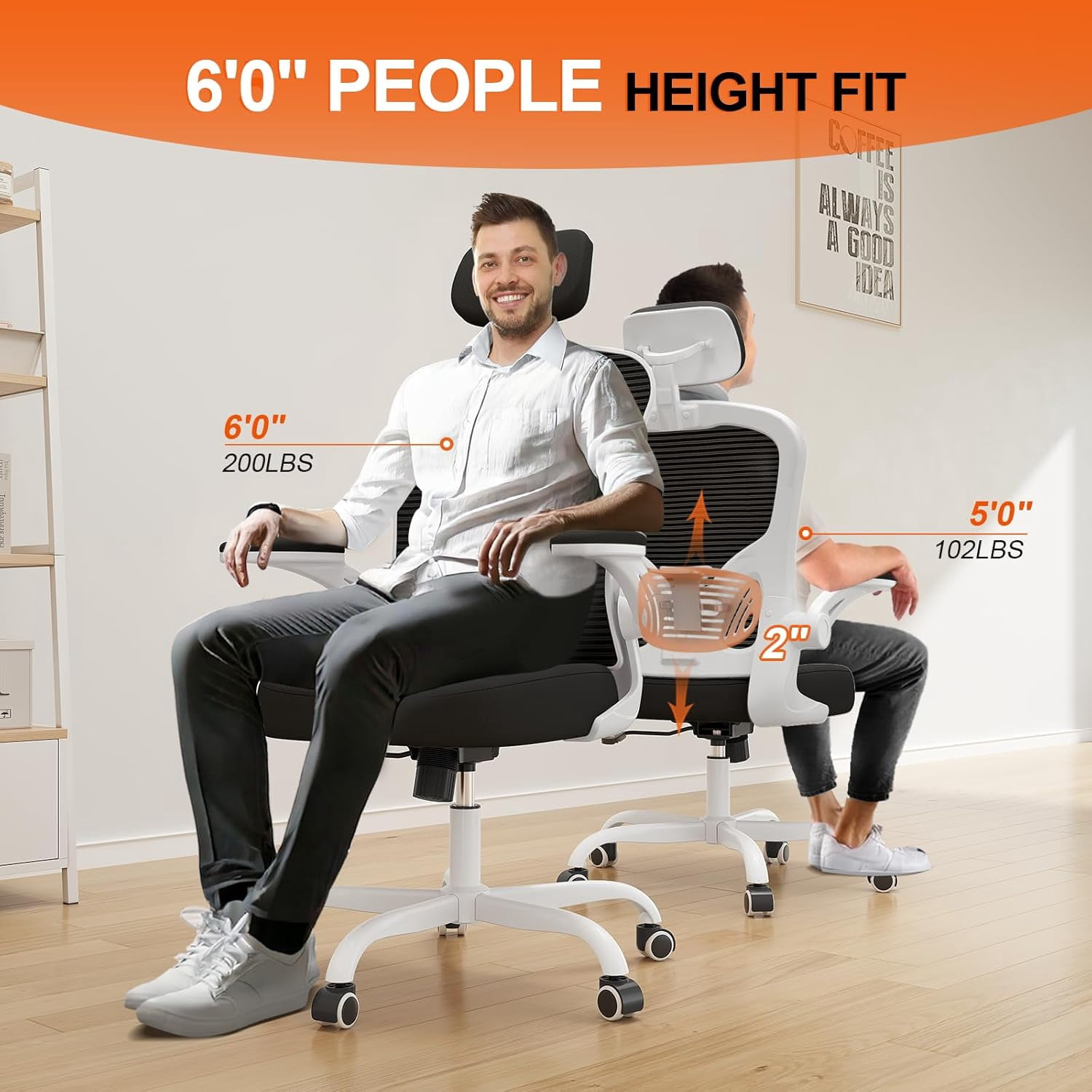 Ergonomic Mesh High Back Office Chair, Adjustable Headrest and Lumbar Support, Black/White
