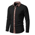 thumbnail image 5 of COMVALUE Men's Linen Shirt Long Sleeve Button Down Collar with Contrast Placket Regular Fit Casual Beach Tops (Black, S), 5 of 7