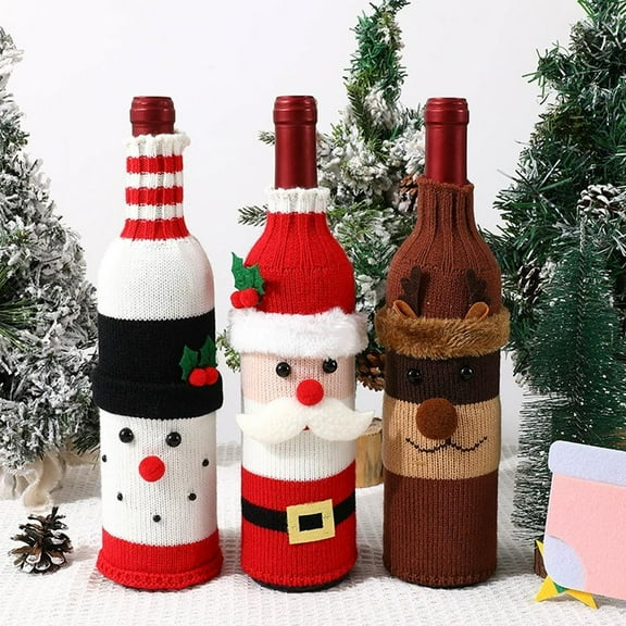 3pcs Christmas Bottle Covers Wine Bottle Decoration Christmas Decorative Wine Bottle Set Hall Dressing Champagne Wine Bag Scene Arrangement Snowflake Wine Set