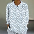 thumbnail image 2 of YABCSAZ Women's 3/4 Sleeve Shirts V Neck Cotton Linen Blouses Top Casual Retro Style Print Loose T-Shirt 3/4 Sleeve Tops, 2 of 5