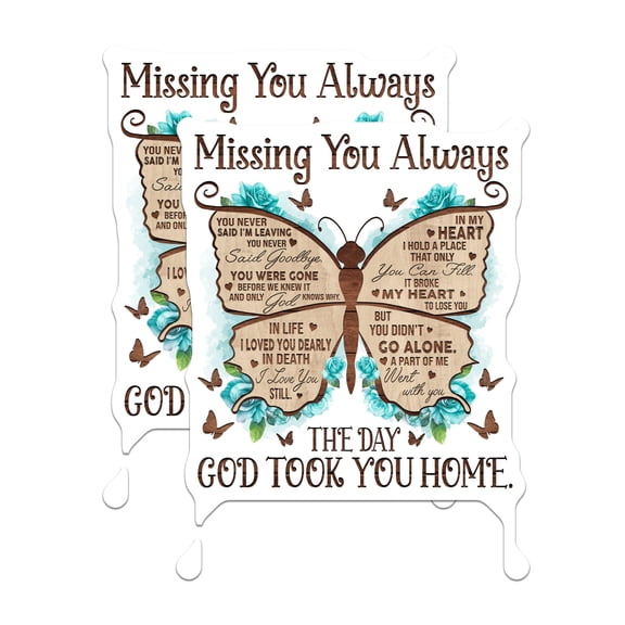 (2 Pack) Missing You Always Magnets - Butterfly Memorial Magnets - Remembrance Message - 5" On Longest Side - for Cars, Fridges, Toolboxes - Made in USA - MAG6132