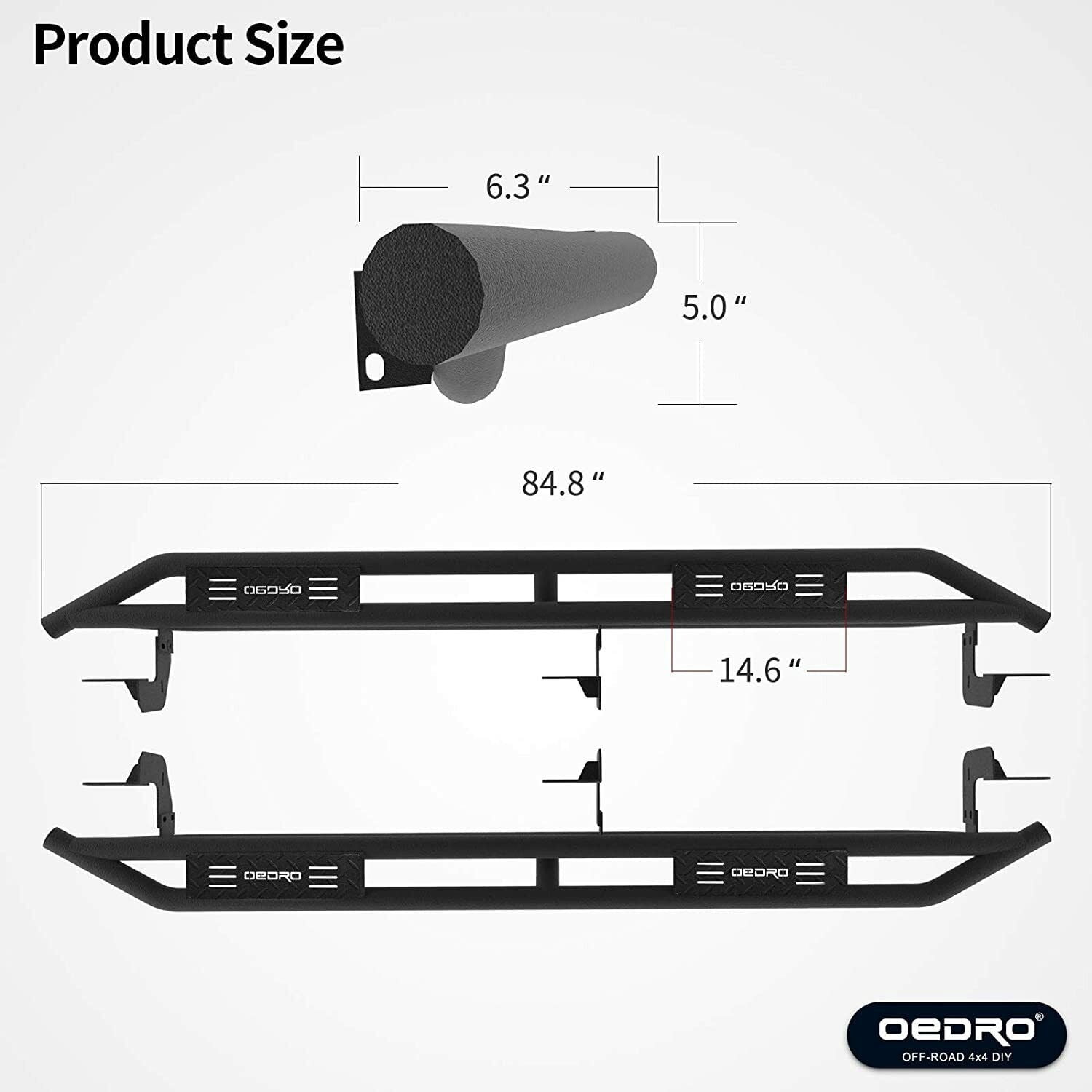 RVNI 6" Tri-Tube Armor Running Board Side Steps for 2009-2018 Dodge Ram 1500 Crew Cab 2010-2024 Ram 2500 3500