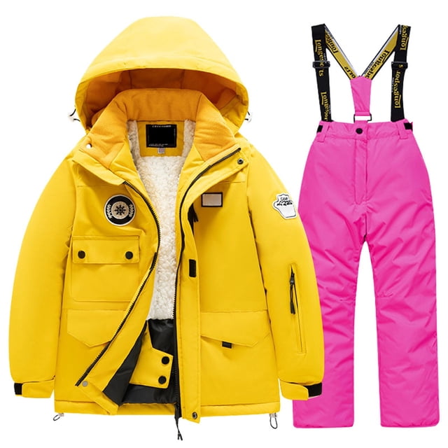 Hiiyo Children's Ski Suit Fleece Multi Pocket Jacket and Pants Windbroof Snowboarding Winter Warm Snowsuit