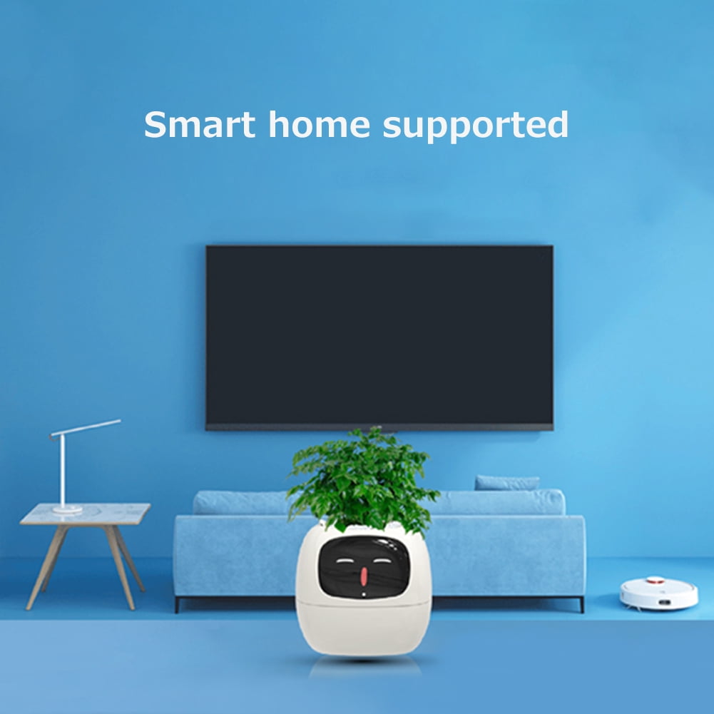 Interactive Plant Pot - maintenance plant assistant, Smart Planter with Time & Temperature Display, Expressive Animations (white)