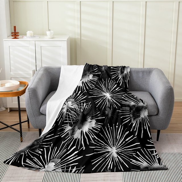 Erosebridal Minimalism Flannel Blanket, Abstract Sherpa Throw, Ink Watercolor Decor