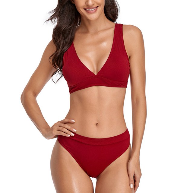 Trajes de baño para mujer Traje de baño de dos piezas Poliéster Correa ancha Triángulo Cuello en V Traje de baño con bandas
