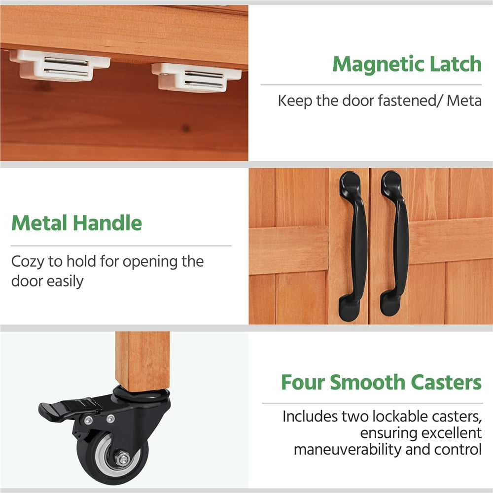 Renwick Rolling Garden Potting Bench Table with Locking Casters, Brown