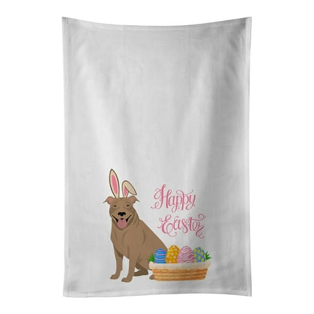 

Fawn Pit Bull Terrier Easter White Kitchen Towel Set of 2 Dish Towels 19 in x 28 in