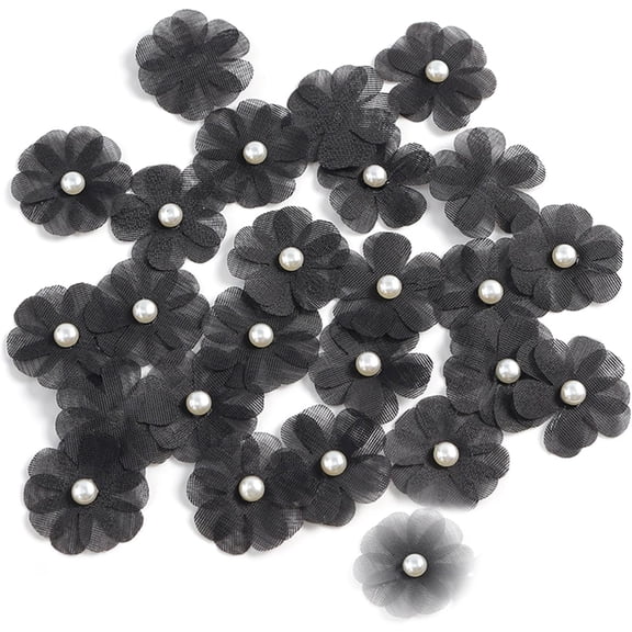 Set of 30 Sewing Flower Appliques - Fabric Flower Embellishments for Clothing, Wedding Dresses, Home Decor & Crafts(black)-dh